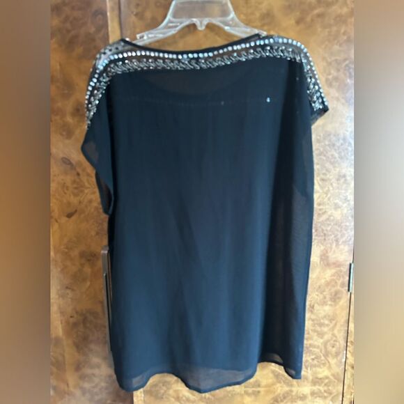 Black sheer top with silver adorned accents - Picture 5 of 6